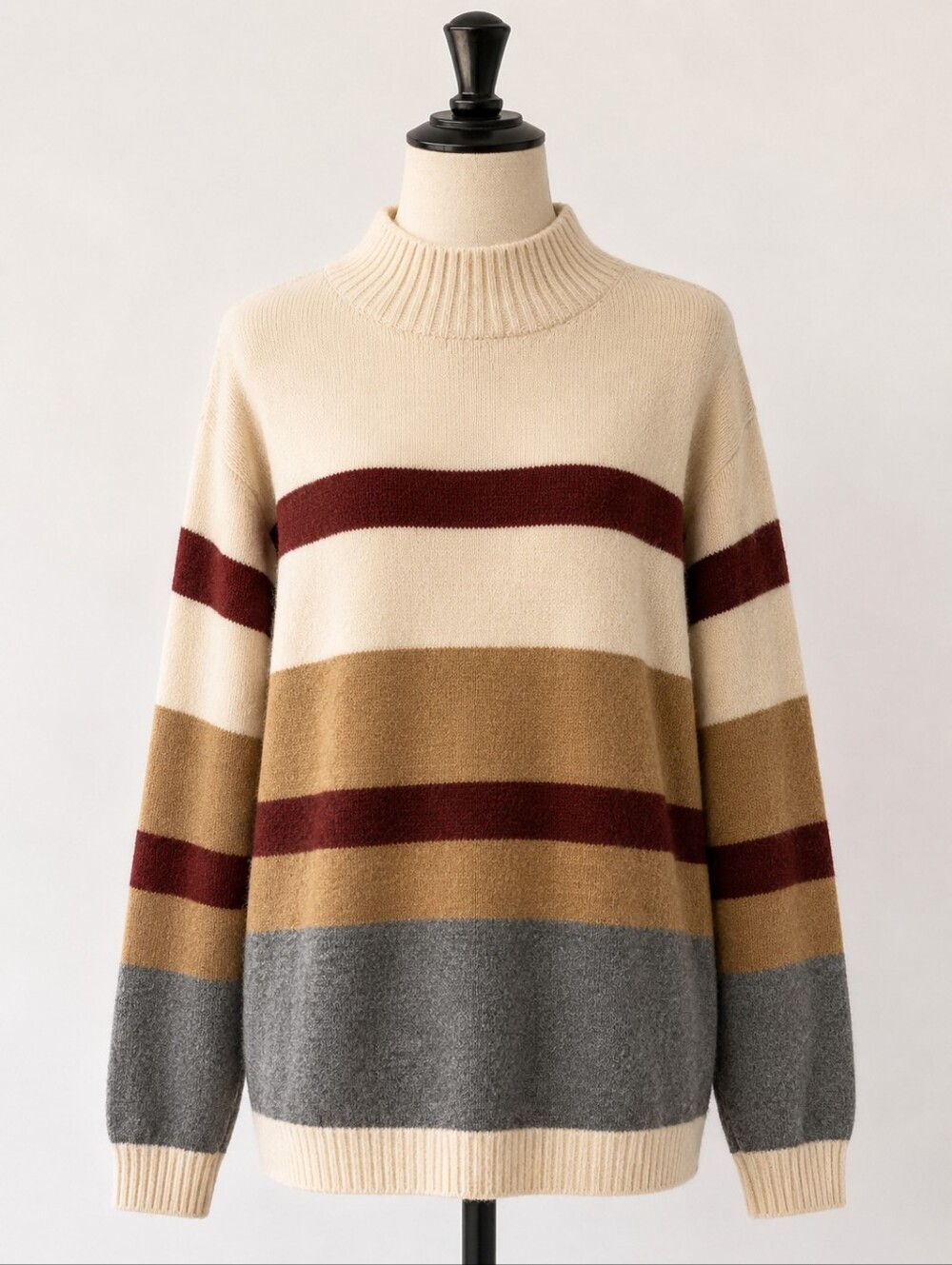 Studio 19 Striped Crewneck Sweater in Cream, Burgundy, Camel and Gray